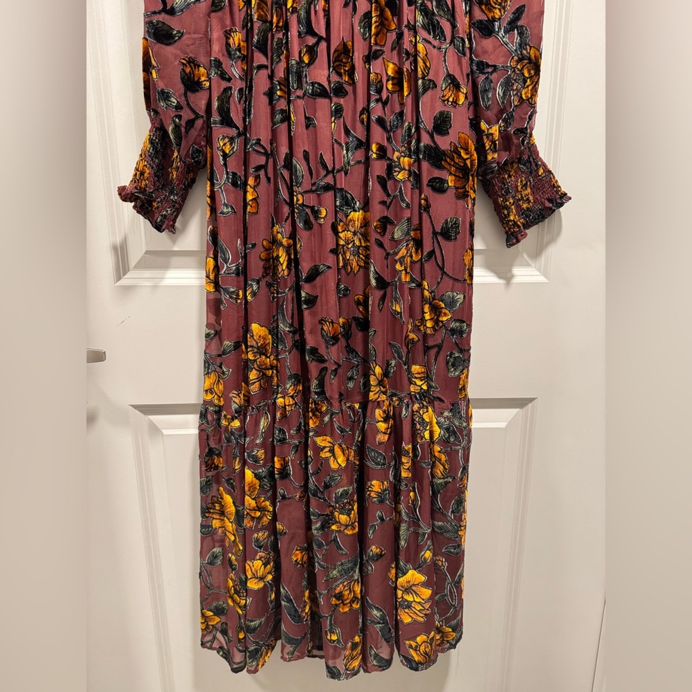 Burgundy and Gold Floral Long Sleeve Dress - Picture 12 of 15